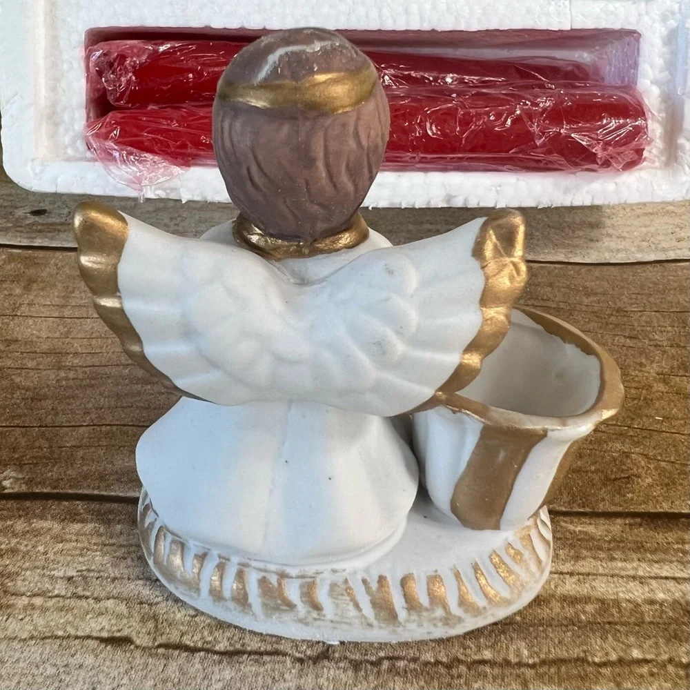 Vintage‎ Set of 4 Ceramic Musical Angel Candle Holders with Red Taper Candles